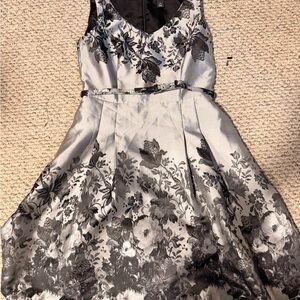 White House Black Market Silver Dress with Black Floral Jacquard